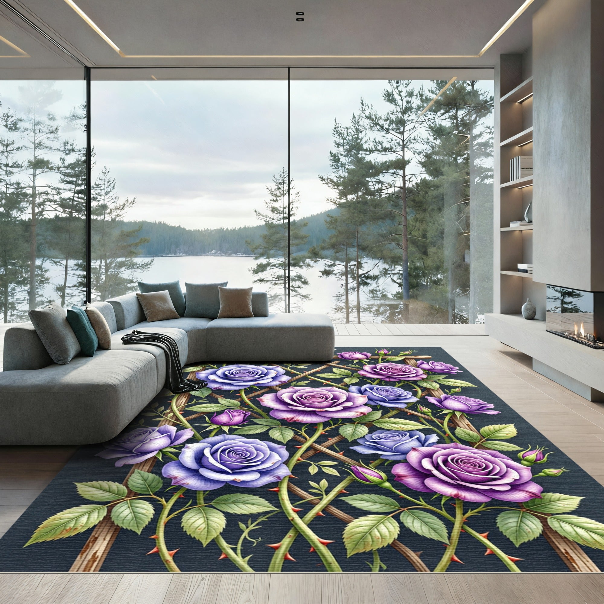 Enchanted Lavender Rose Trellis Rug