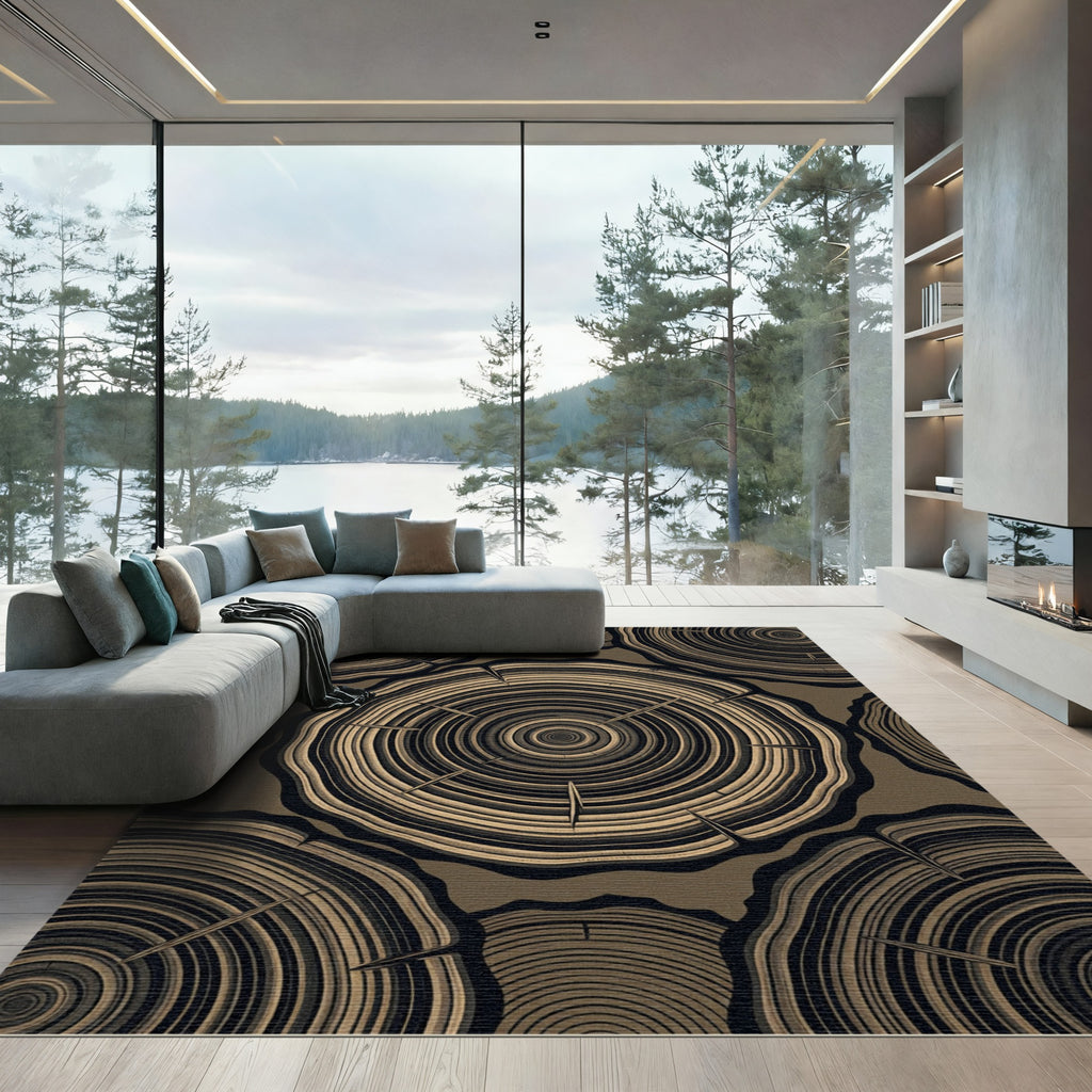 Brown Wood Grain Circles Rug