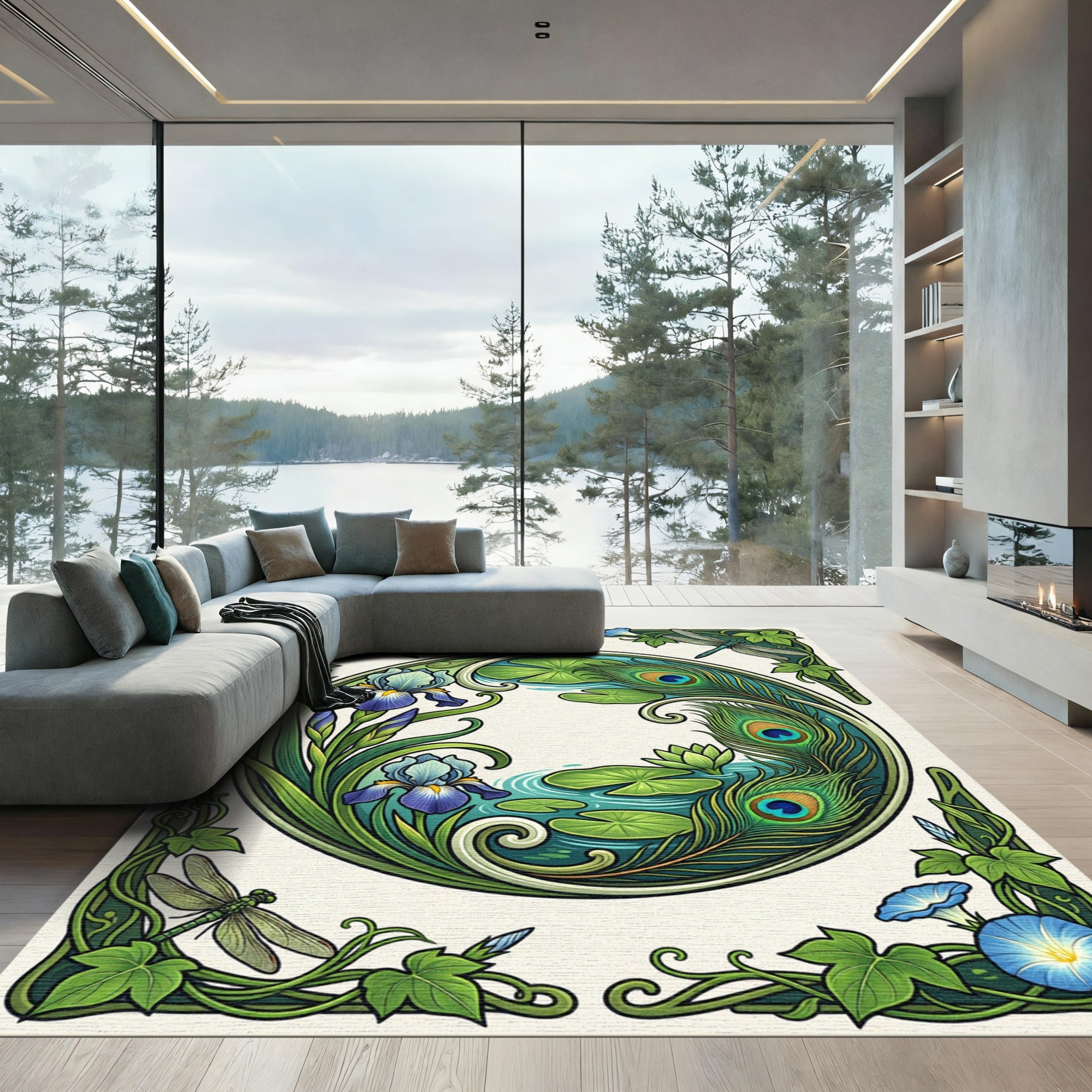 Art Nouveau Dragonfly Peacock Eye Iris Rug
