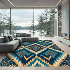 Teal and Golden Ikat Medallion Rug