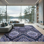 Deep Indigo Floral Arabesque Arrangement Rug