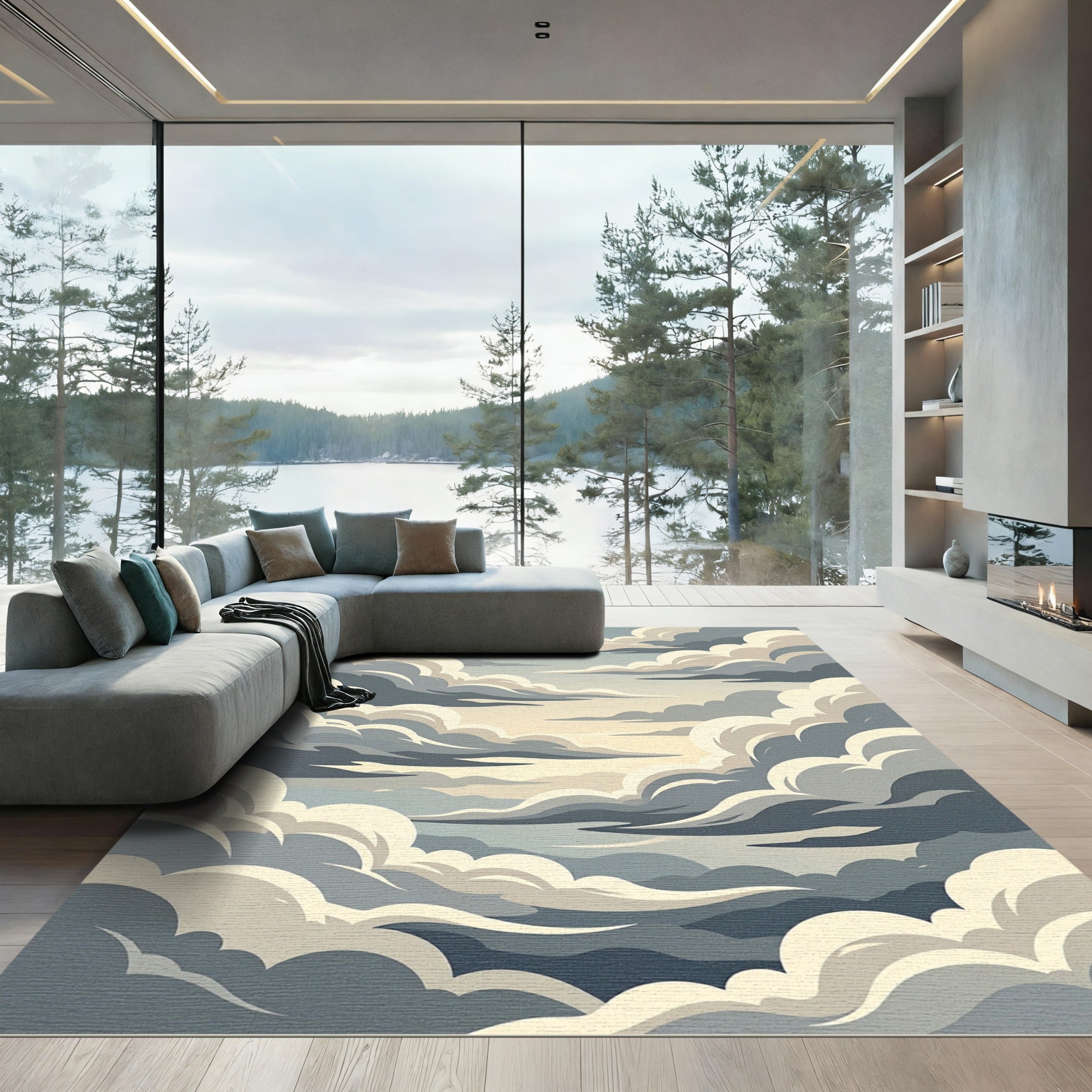 Ethereal Beige and Slate Cloudscape Rug
