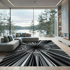 Monochrome Geometric Radial Starburst Art Rug