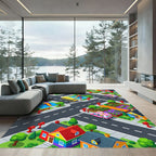 Colorful Isometric Neighborhood Street Cityscape Rug