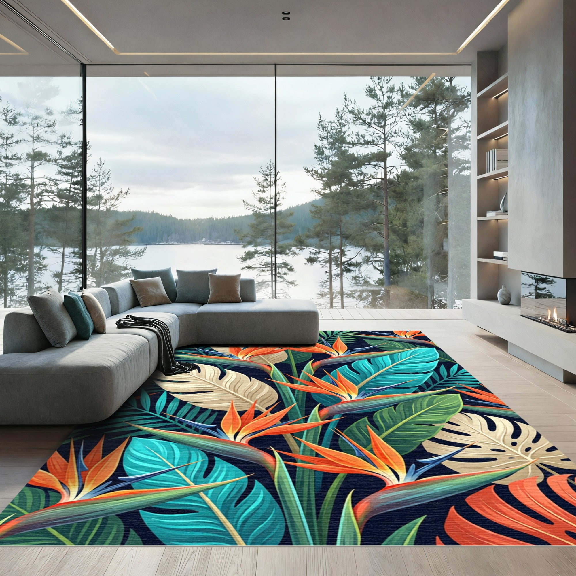 Vibrant Tropical Bird of Paradise Foliage Rug