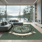 Vintage Sage Navigational Compass Emblem Rug