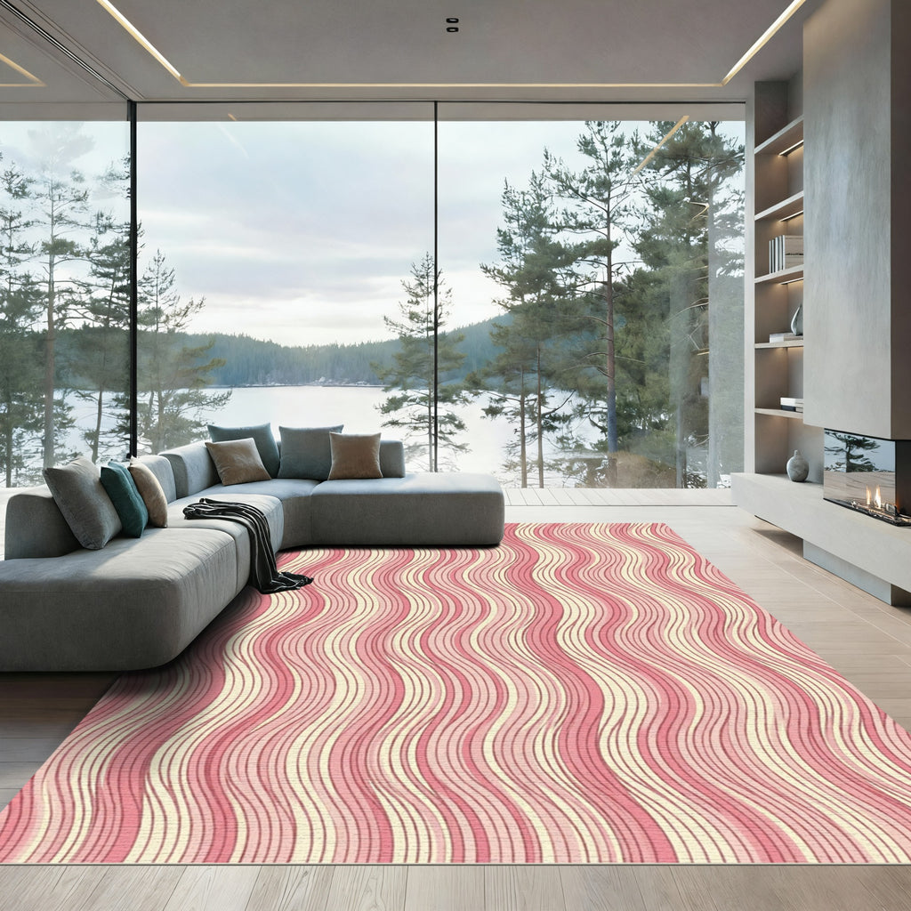 Pastel Pink Wavy Stripe Abstraction Rug