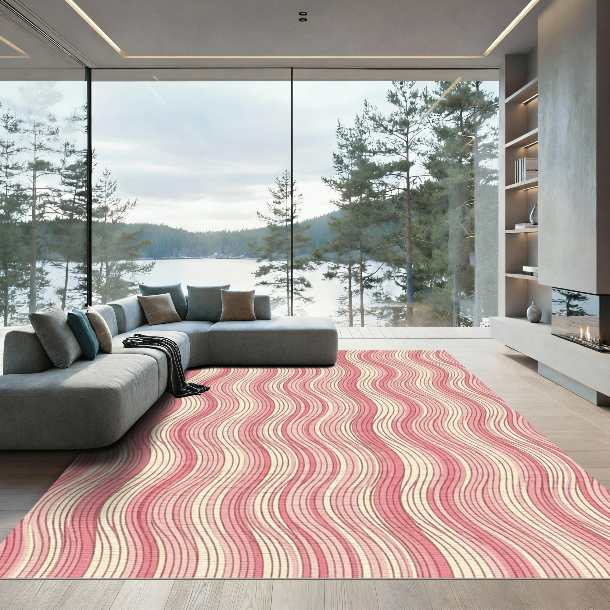 Pastel Pink Wavy Stripe Abstraction Rug