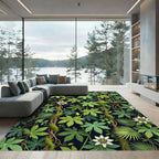 Lush Green Tropical Passion Flower Trellis Rug