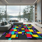 Geometric Multicolored Abstract Block Grid Rug