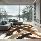 Abstract Earthy Brown Brushstroke Swirl Rug