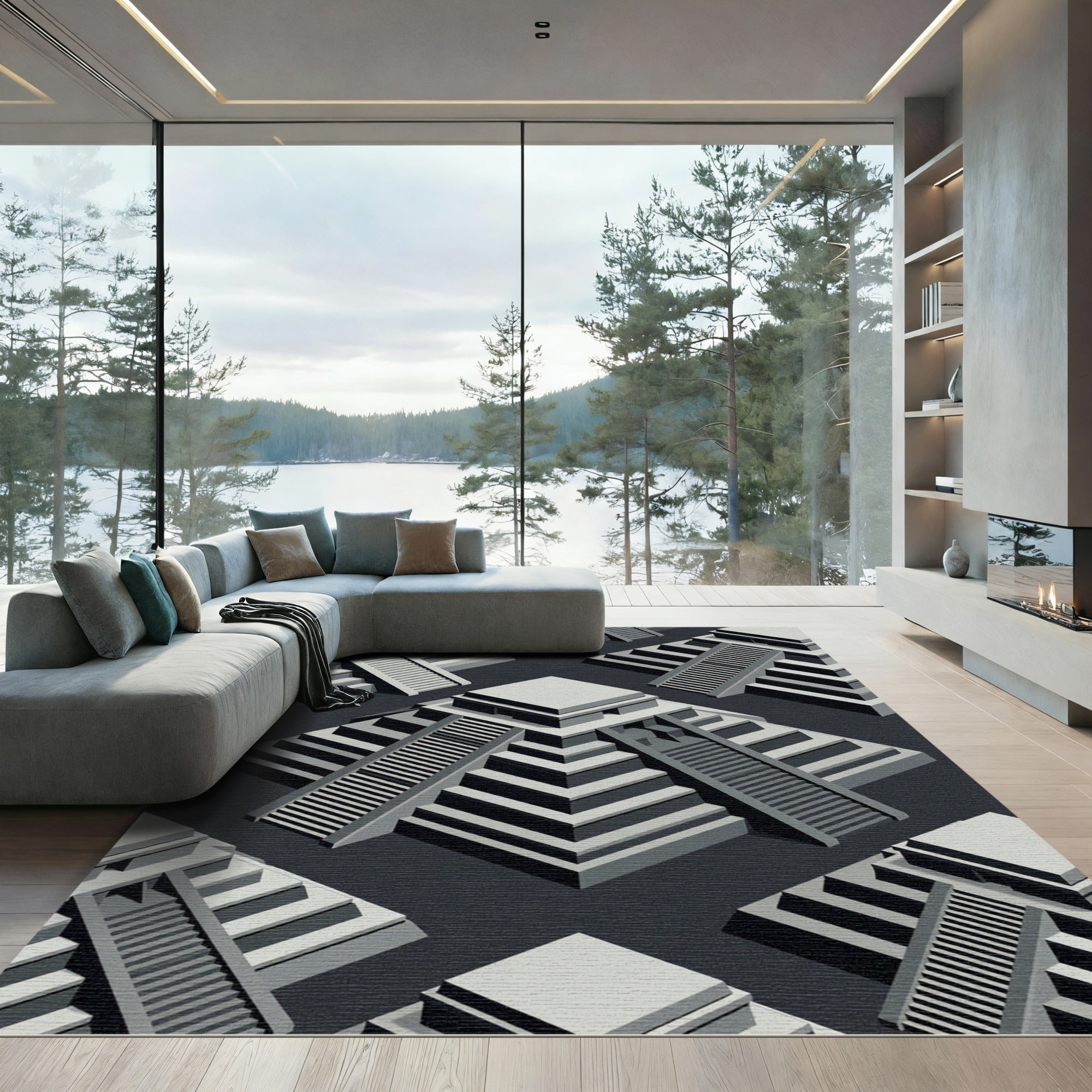 Monochromatic Geometric Step Pyramid Repeat Rug