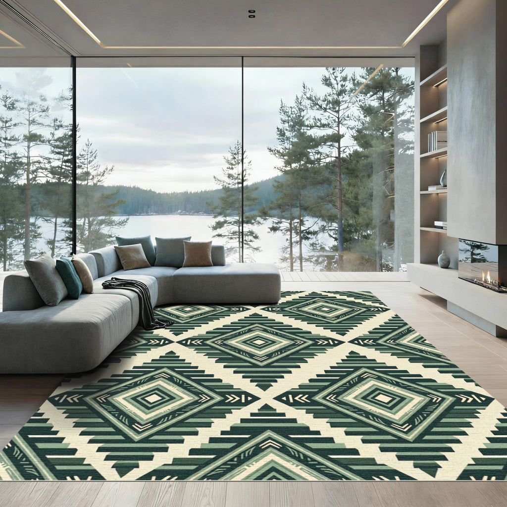 Emerald Geometric Aztec Diamond Rug