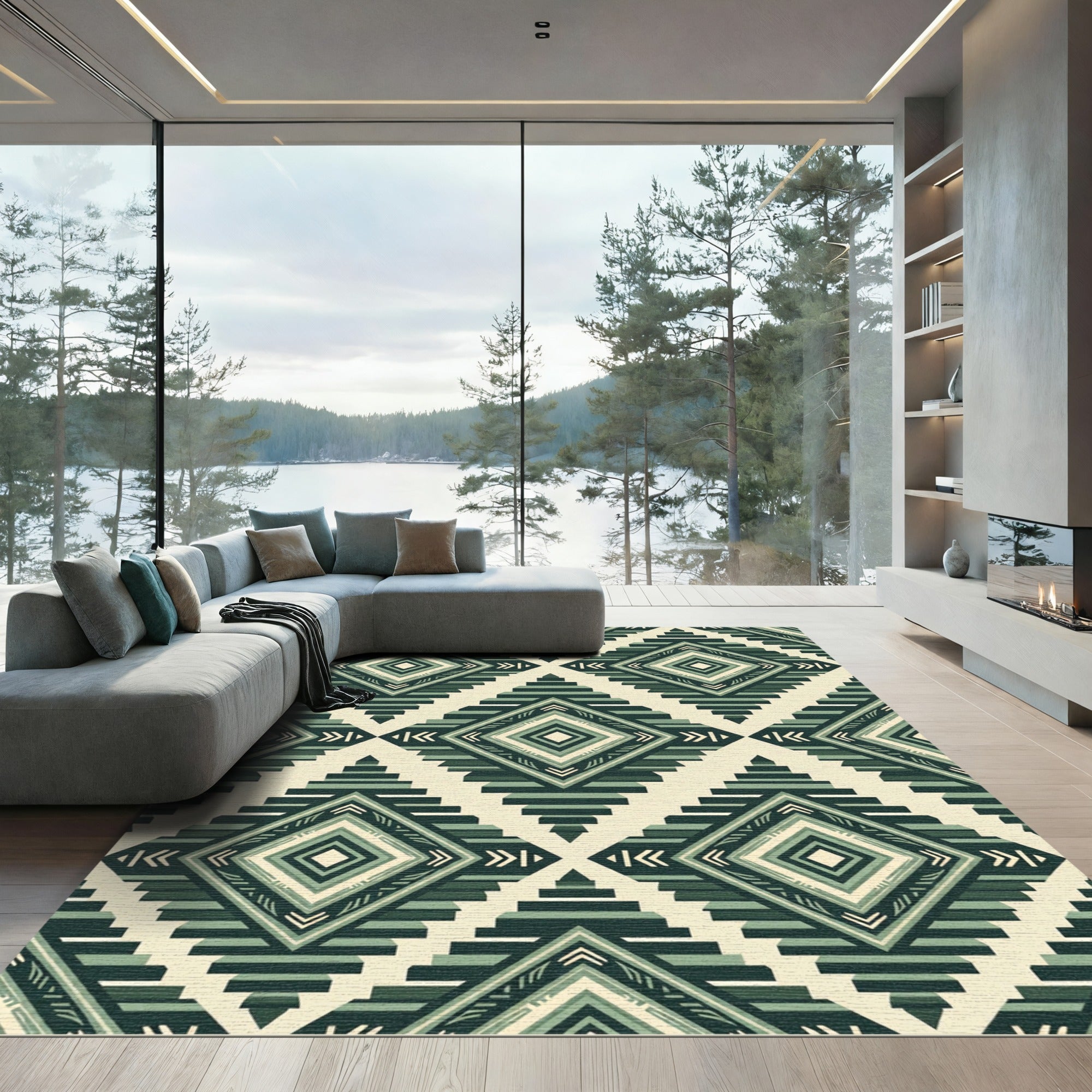 Emerald Geometric Aztec Diamond Rug