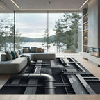 Industrial Monochrome Steel Pipe Grid Rug