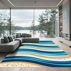 Abstract Blue Sandy Waves Rug
