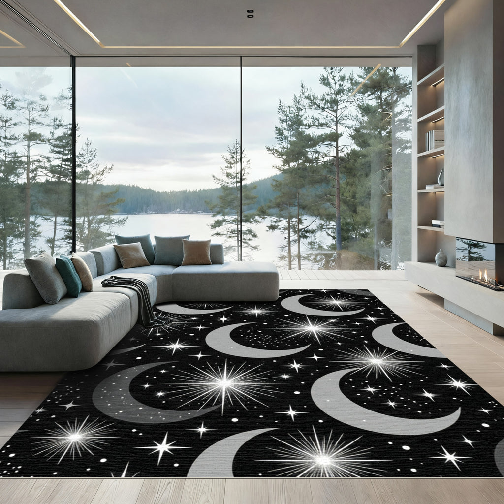 Celestial Moon and Radiant Star Night Rug