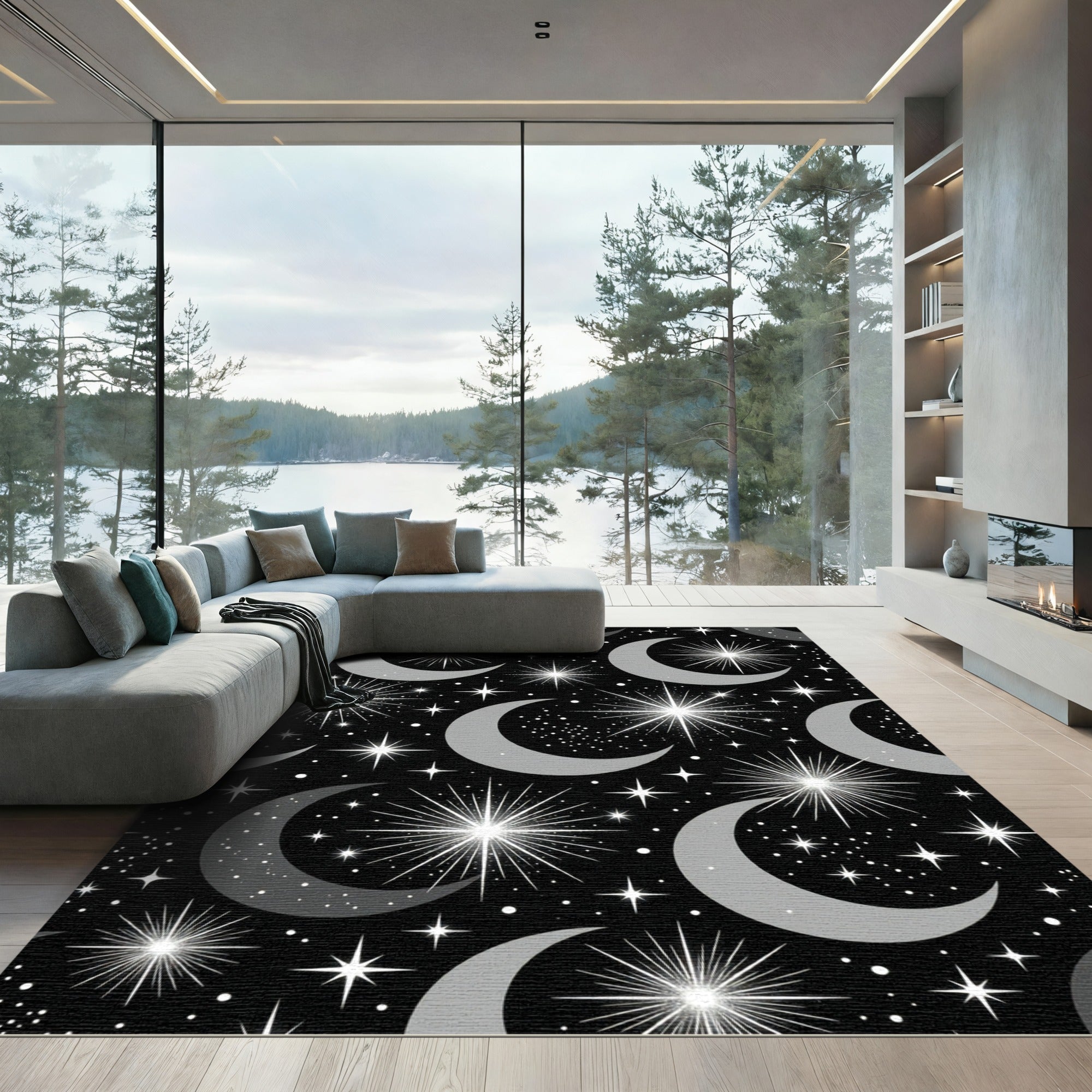 Celestial Moon and Radiant Star Night Rug