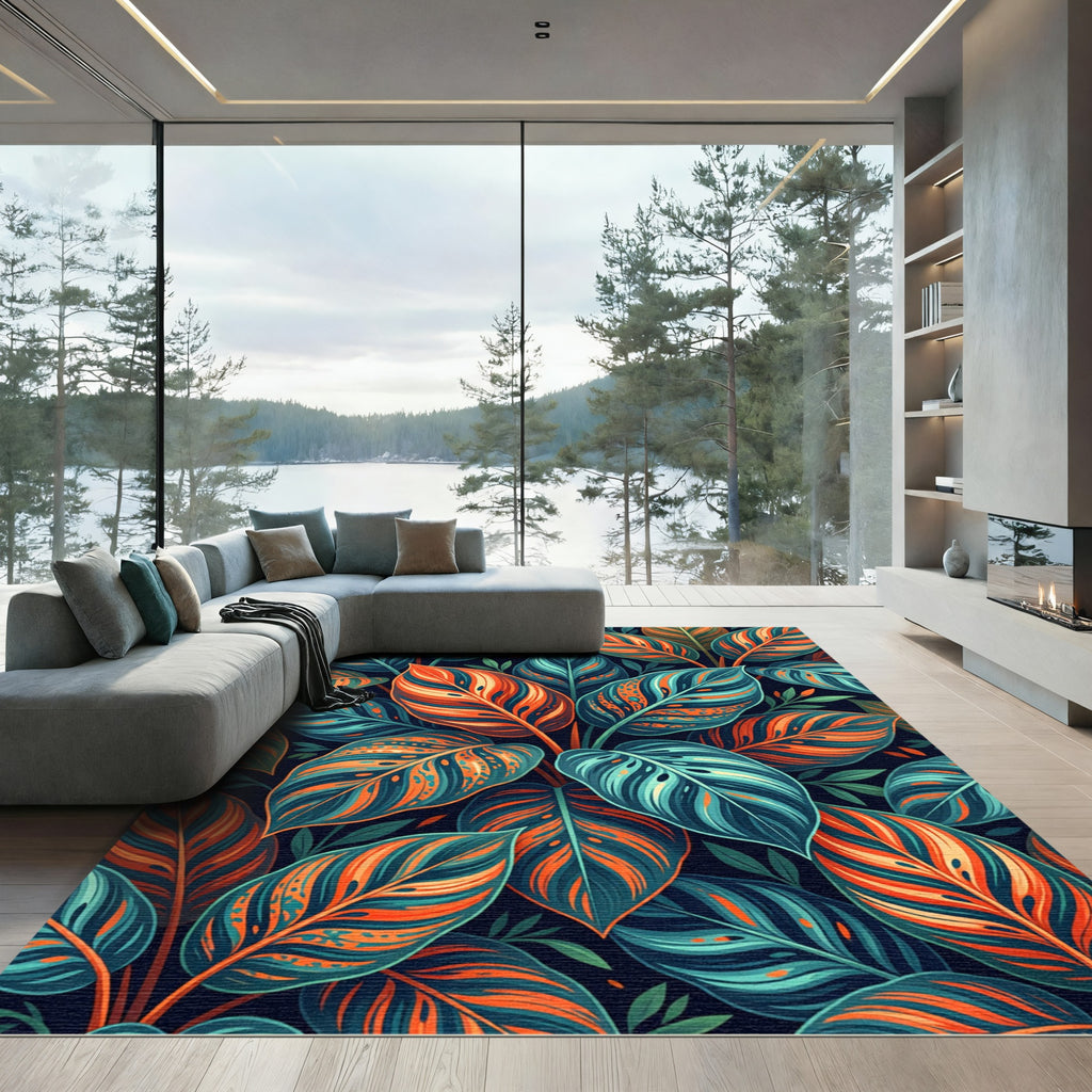 Vibrant Tropical Foliage Botanical Art Rug