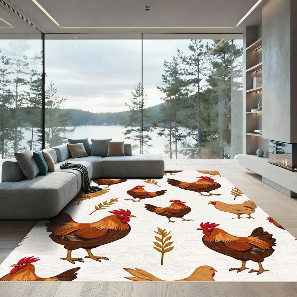 Rooster Hen Autumn Branch Repeat Rug