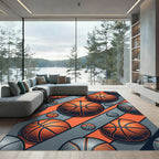 Dynamic Orange and Gray Basketball Geometric Rug