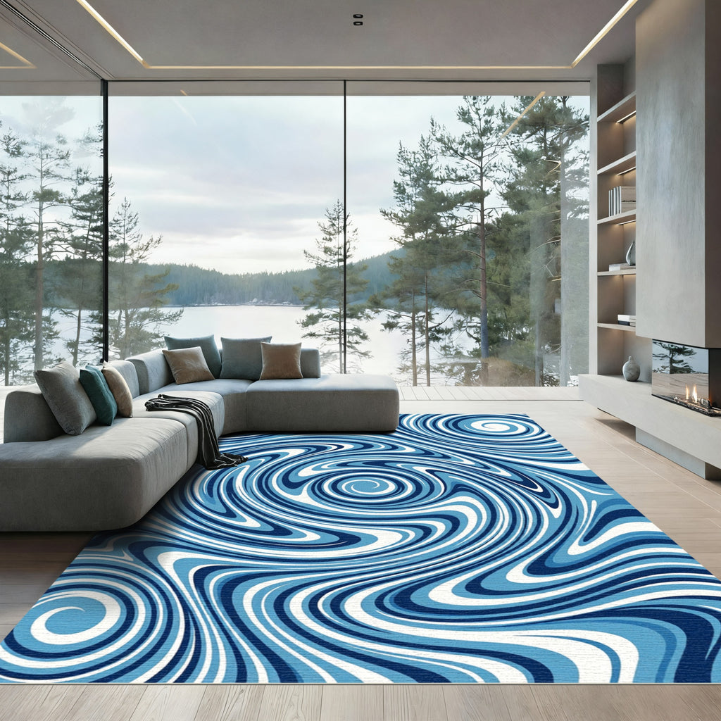 Abstract Oceanic Swirl Nautical Blue Rug