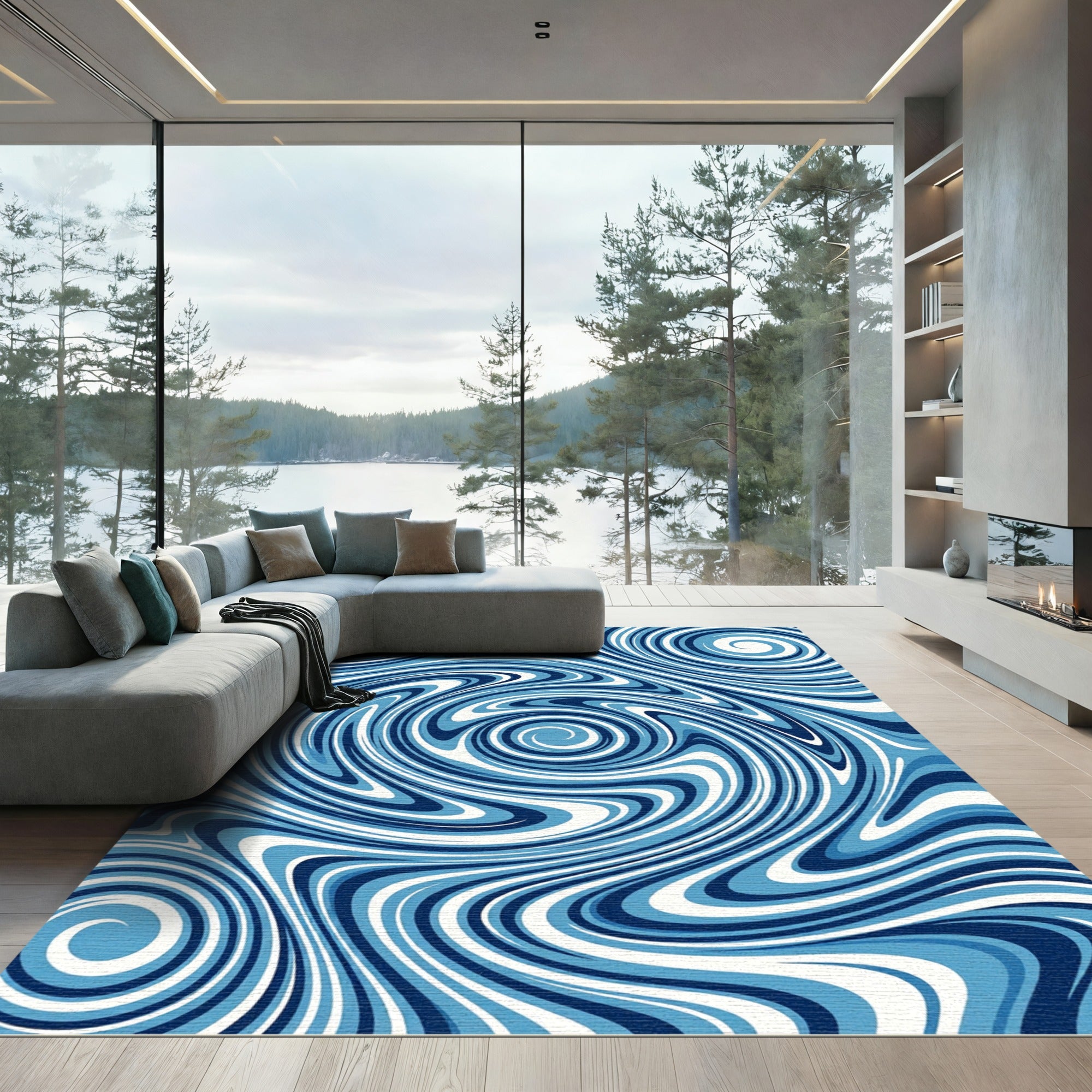 Abstract Oceanic Swirl Nautical Blue Rug