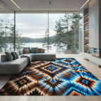 Vibrant Blue and Copper Southwest Diamond Rug