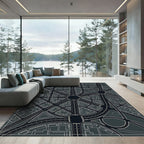 Dark Urban Cityscape Aerial Road Layout Rug