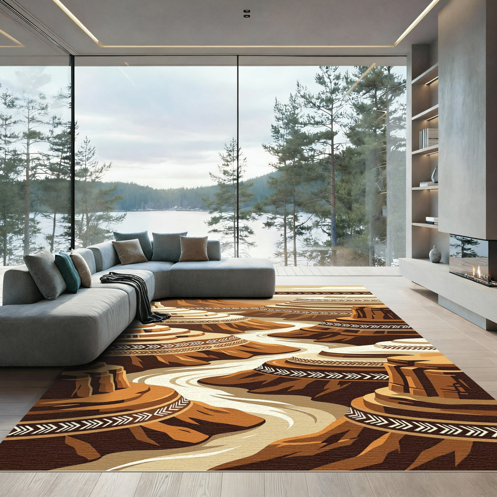 Earthy Mesa Southwestern Canyon Landscape Rug