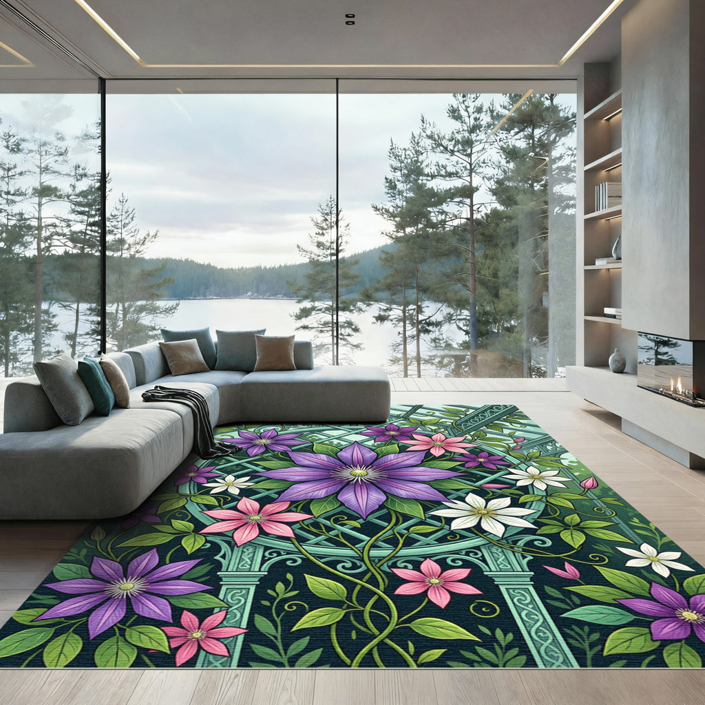 Purple Pink White Floral Greenhouse Art Rug