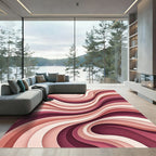 Modern Blush Rose Layered Abstract Wave Rug