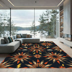 Earthy Feathered Starburst Geometric Thunderstorm Rug