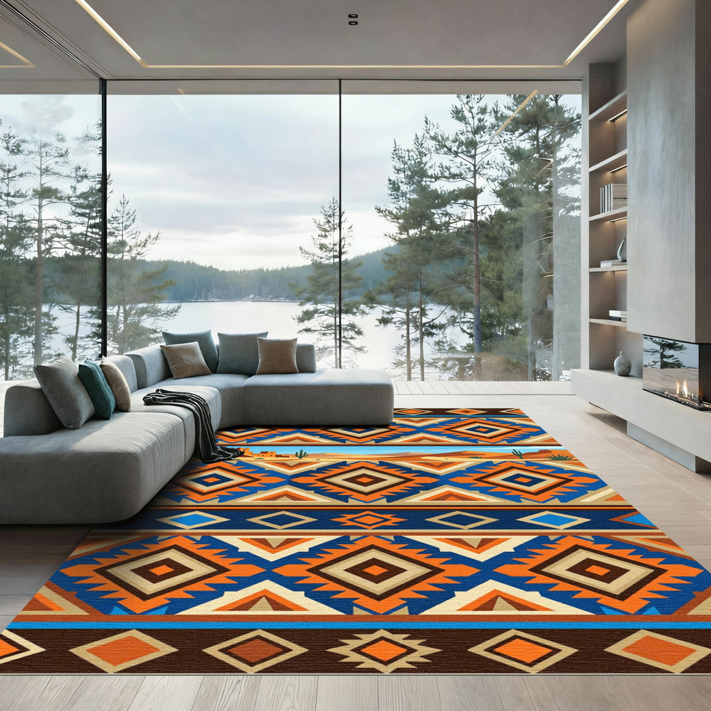 Southwestern Desert Sunset Geometric Diamond Rug