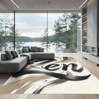 Minimalist Black and Beige Zen Calligraphy Rug