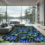 Blooming Navy Blue Honeysuckle Botanical Illustration Rug