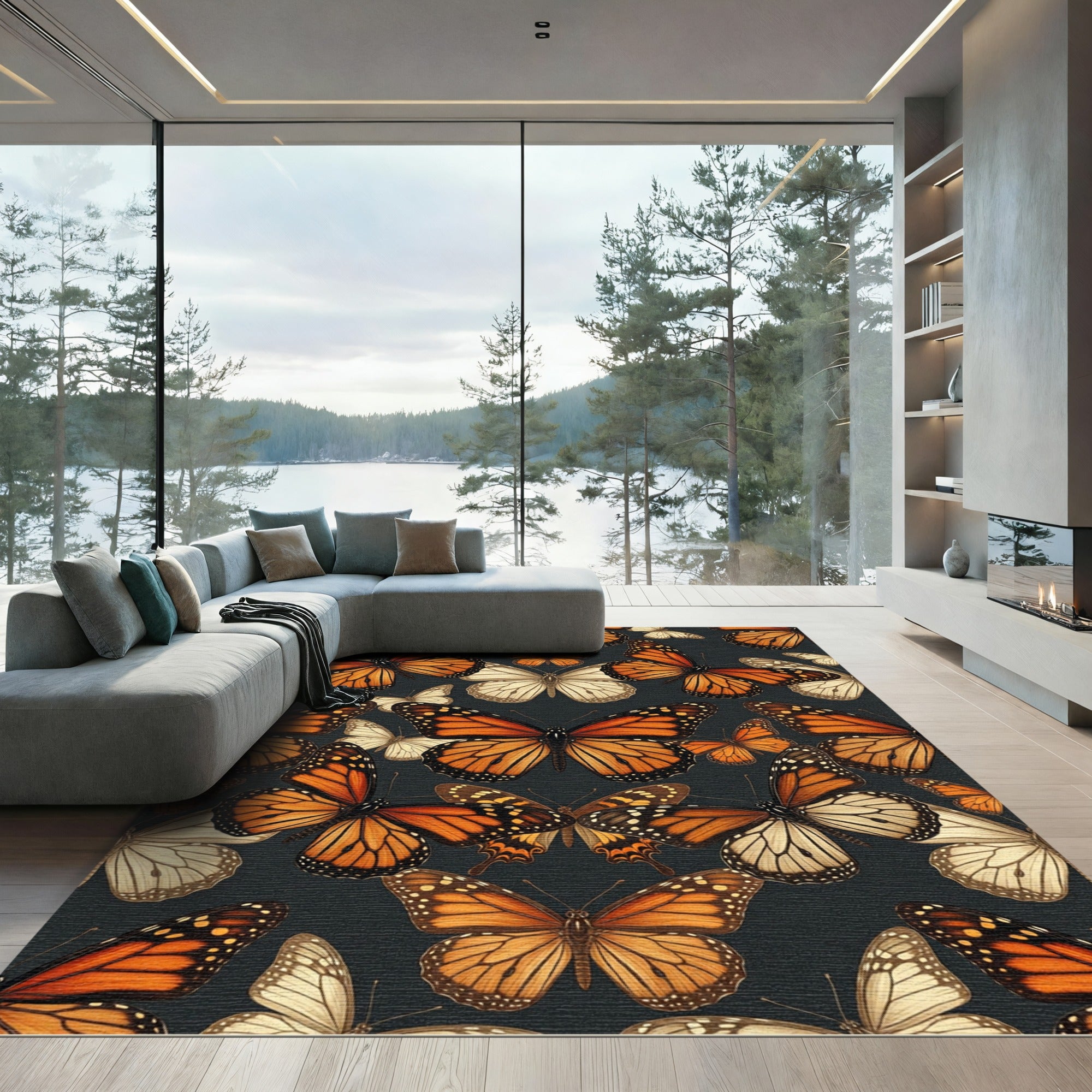 Elegant Orange Monarch Butterfly Garden Rug
