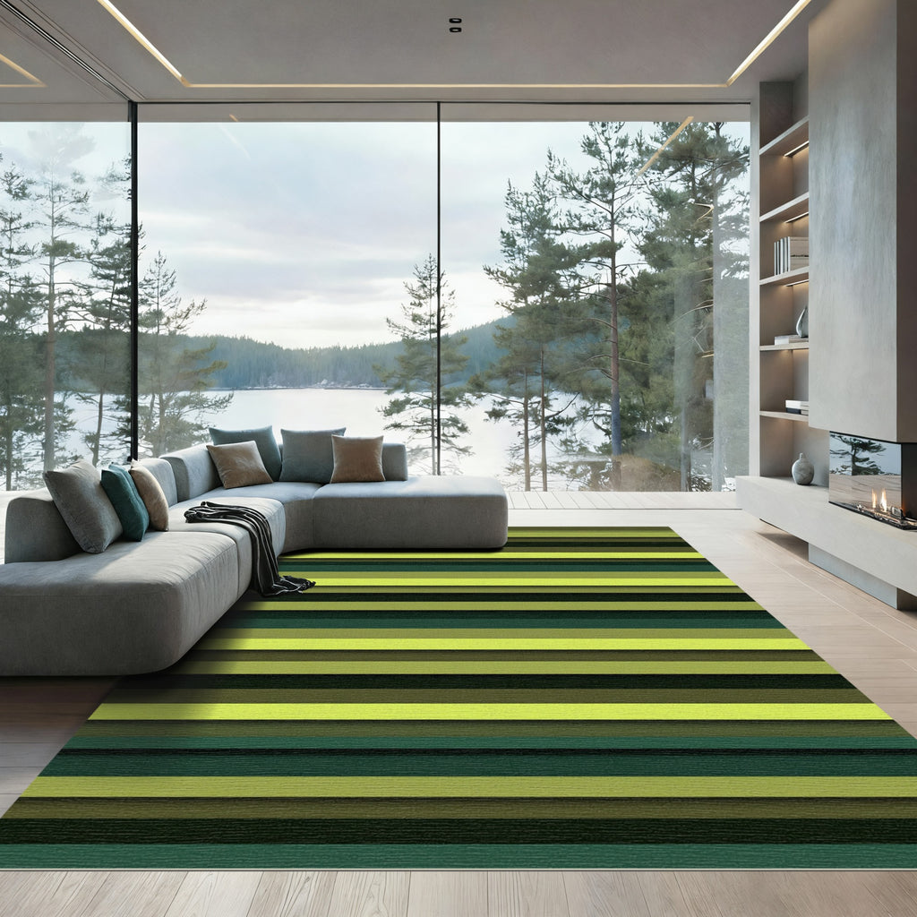 Minimalist Olive and Lime Linear Rug