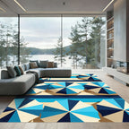 Coastal Blue Umbrella Geometric Tile Rug