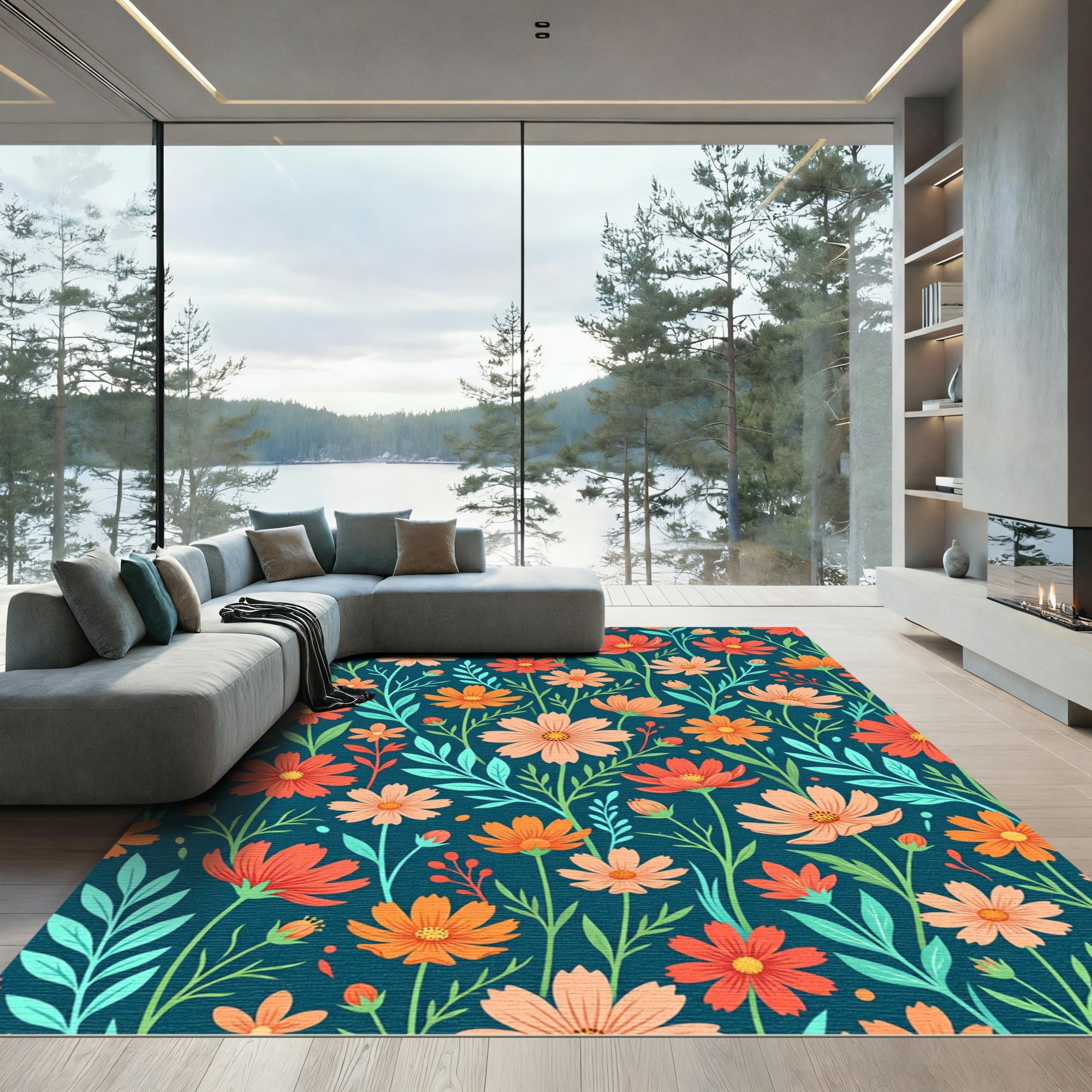 Coastal Sunrise Floral Scatter Rug
