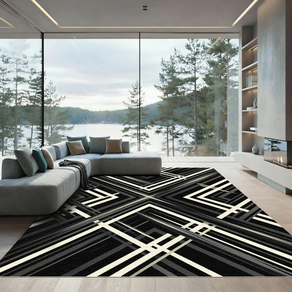 Monochromatic Minimalist Geometric Angular Stripe Rug