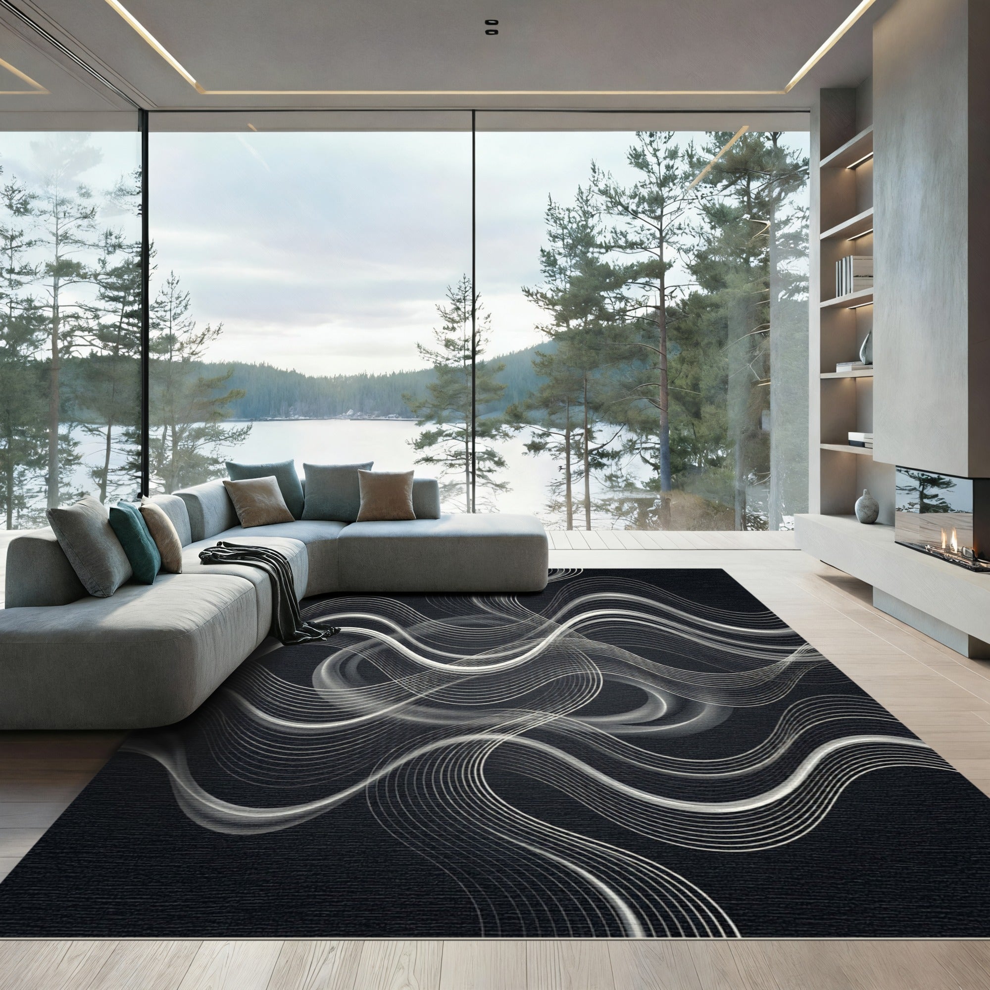 Monochromatic Abstract Wave Symphony Rug