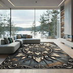 Metallic Silver Ornate Floral Medallion Rug