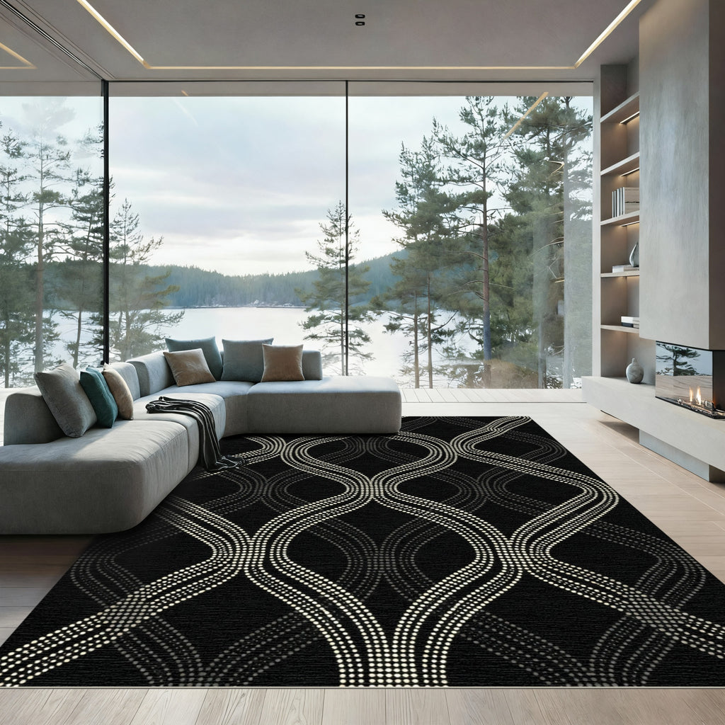 Monochromatic Dotted Interlocking Curves Rug