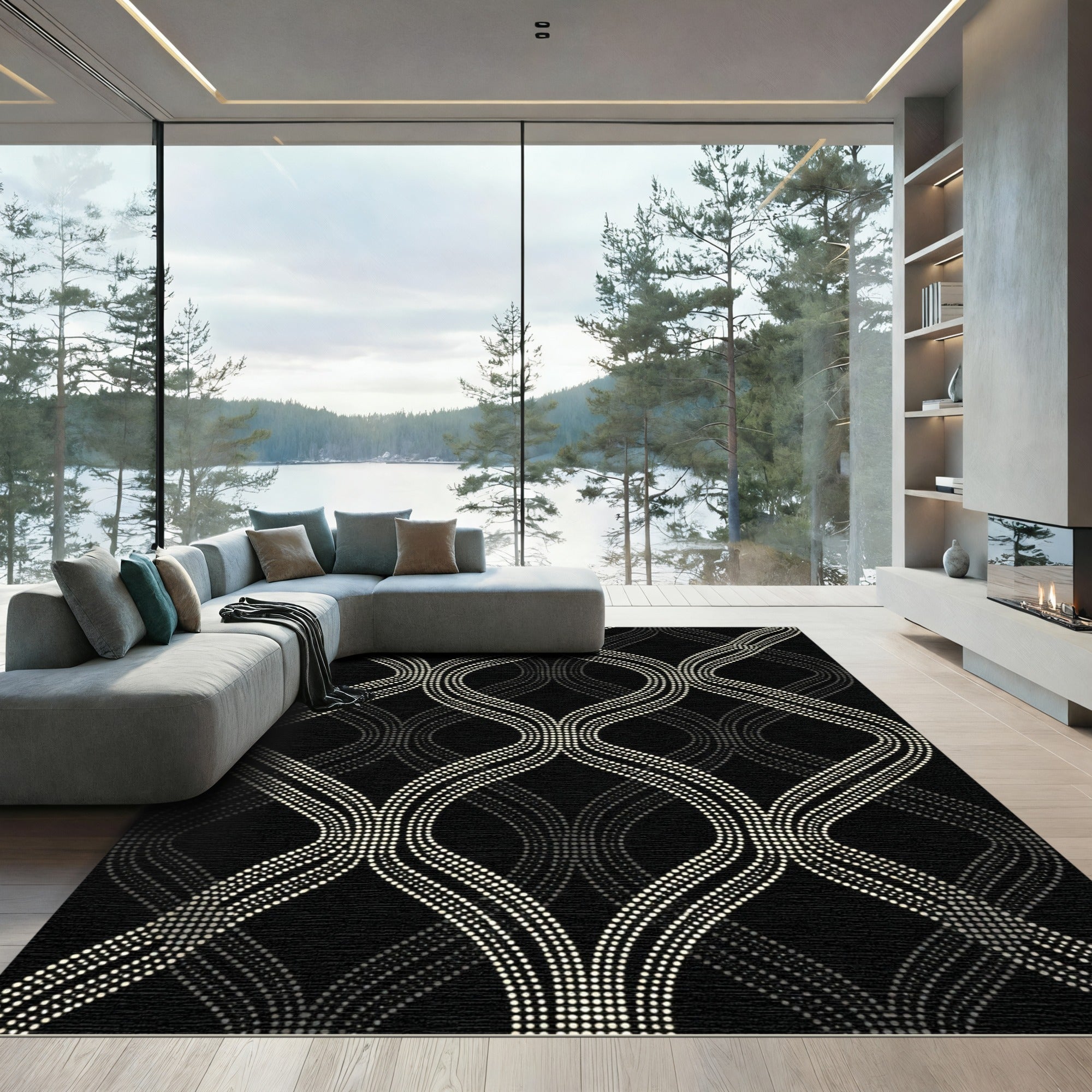 Monochromatic Dotted Interlocking Curves Rug