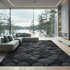 Greyscale Fan Wave Art Deco Rug