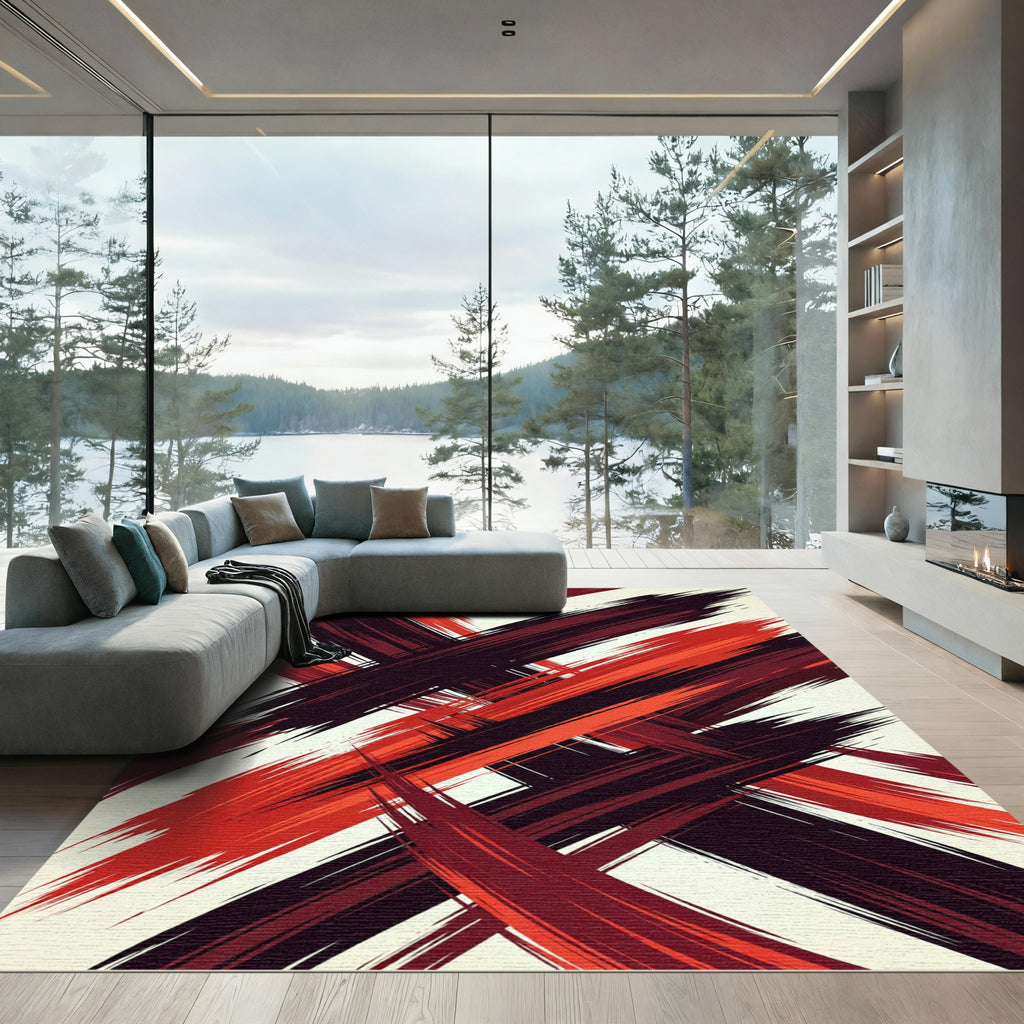 Crimson Scarlet Jagged Strokes Rug