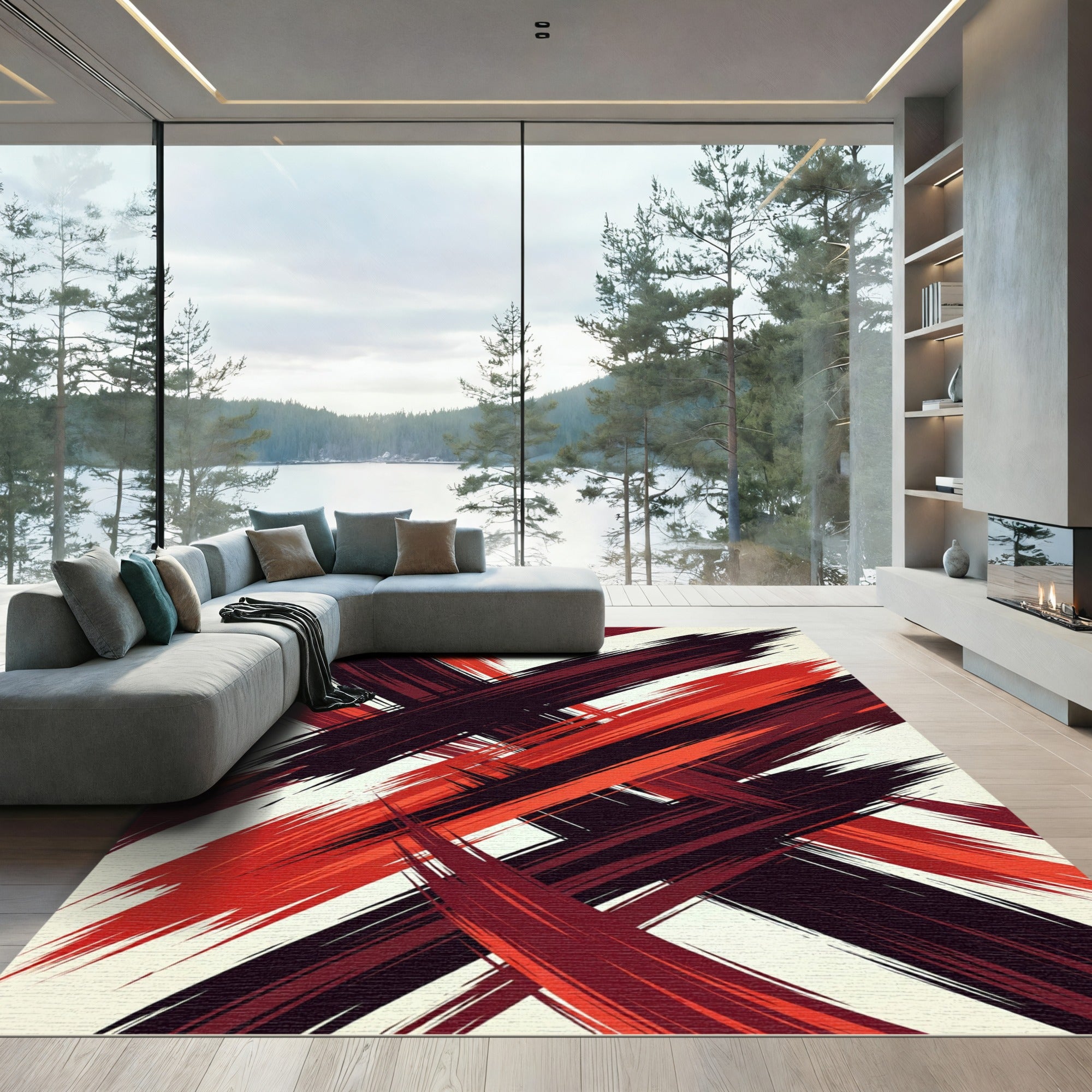 Crimson Scarlet Jagged Strokes Rug
