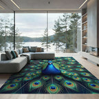 Majestic Teal Peacock Feather Radiance Rug