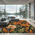 Orange Cream Poppy Botanical Tapestry Rug